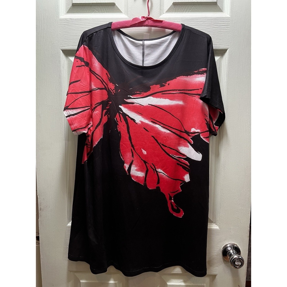 Nwot SHEIN Black With Red Butterfly Blouse Size 0XL Runs big